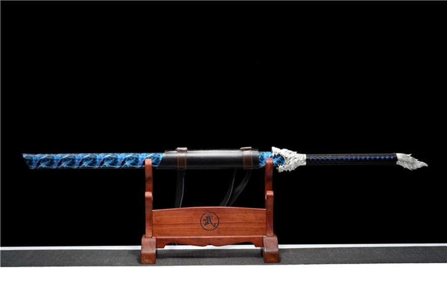 Handmade Silver Moon Wolf King High Manganese Steel Chinese Sword With Baked Blue Blade - Tophatter Daily Deals