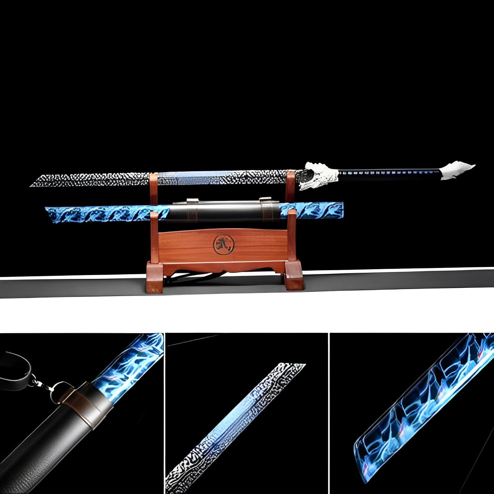 Handmade Silver Moon Wolf King High Manganese Steel Chinese Sword With Baked Blue Blade - Tophatter Daily Deals
