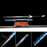Handmade Silver Moon Wolf King High Manganese Steel Chinese Sword With Baked Blue Blade - Tophatter Daily Deals