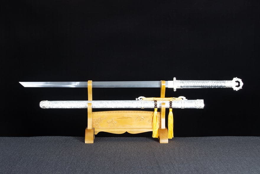 Handmade Silver Scourge High Manganese Steel Chinese Sword With White scabbard - Tophatter Daily Deals