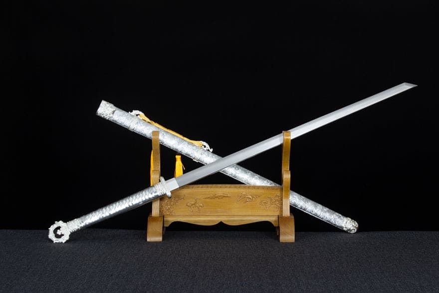 Handmade Silver Scourge High Manganese Steel Chinese Sword With White scabbard - Tophatter Daily Deals