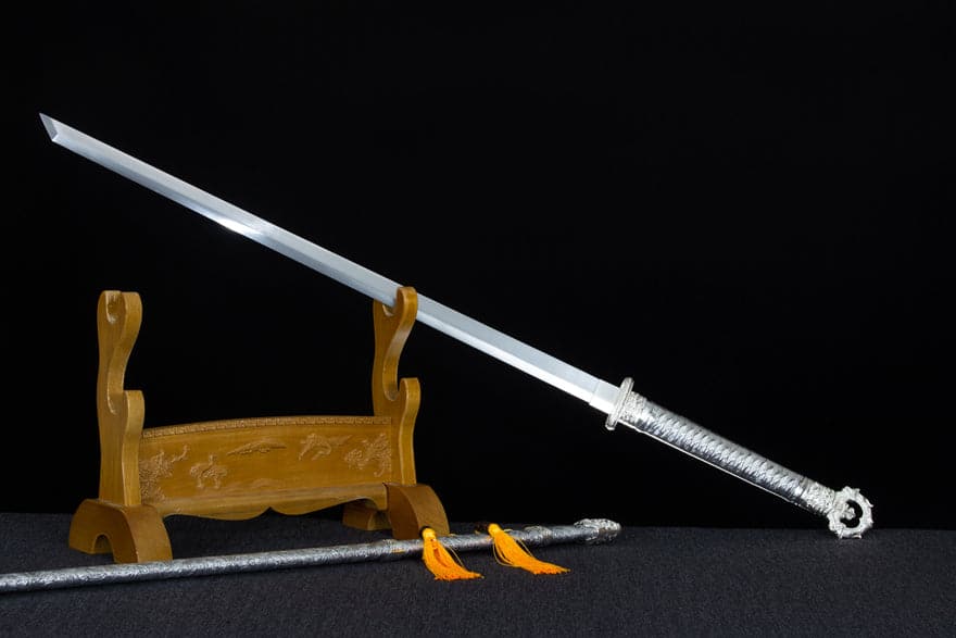 Handmade Silver Scourge High Manganese Steel Chinese Sword With White scabbard - Tophatter Daily Deals