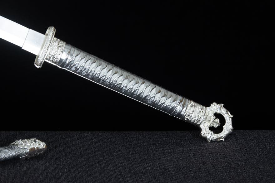 Handmade Silver Scourge High Manganese Steel Chinese Sword With White scabbard - Tophatter Daily Deals