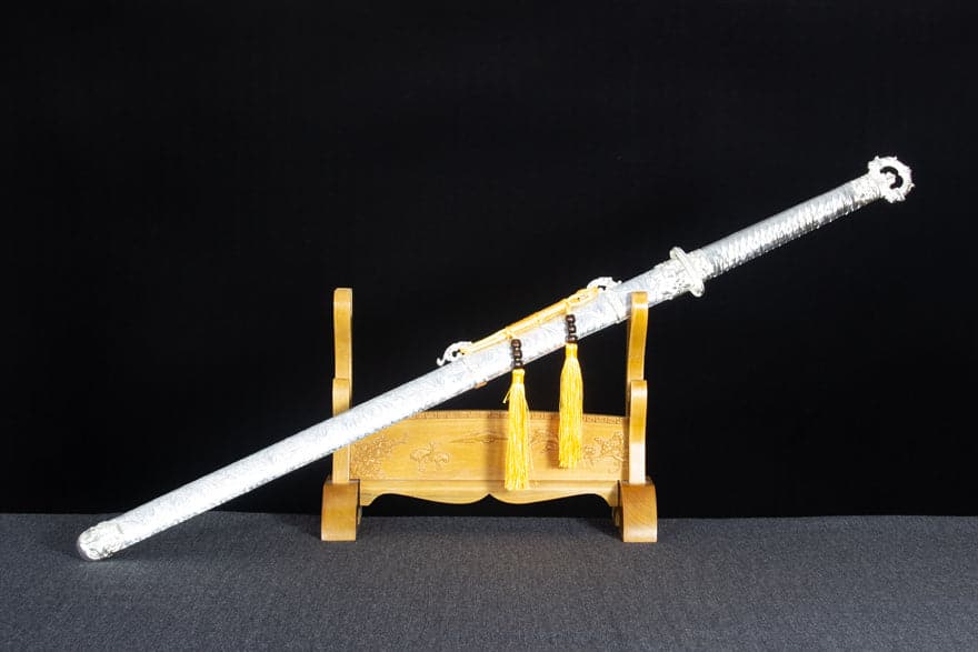 Handmade Silver Scourge High Manganese Steel Chinese Sword With White scabbard - Tophatter Daily Deals