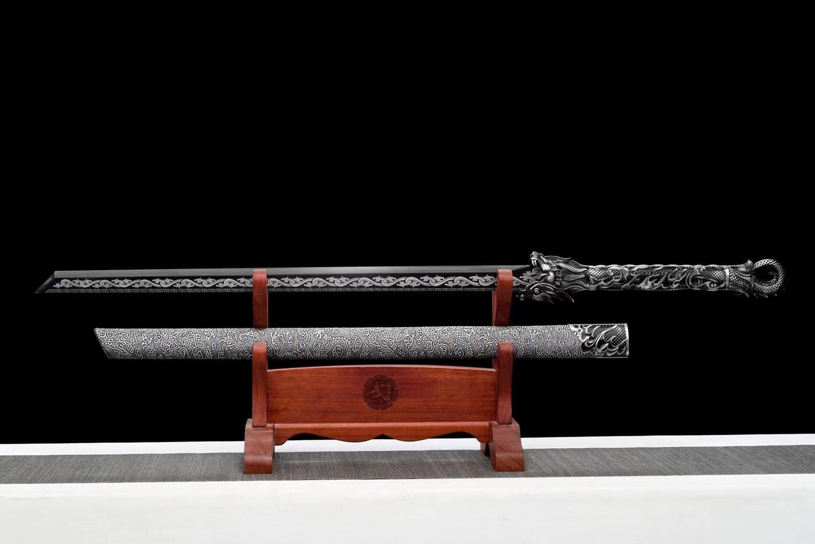 HandmadeHades Warblade Chinese Sword With Black scabbard - Tophatter Daily Deals