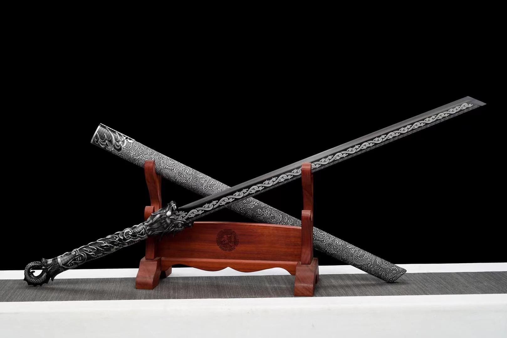 HandmadeHades Warblade Chinese Sword With Black scabbard - Tophatter Daily Deals