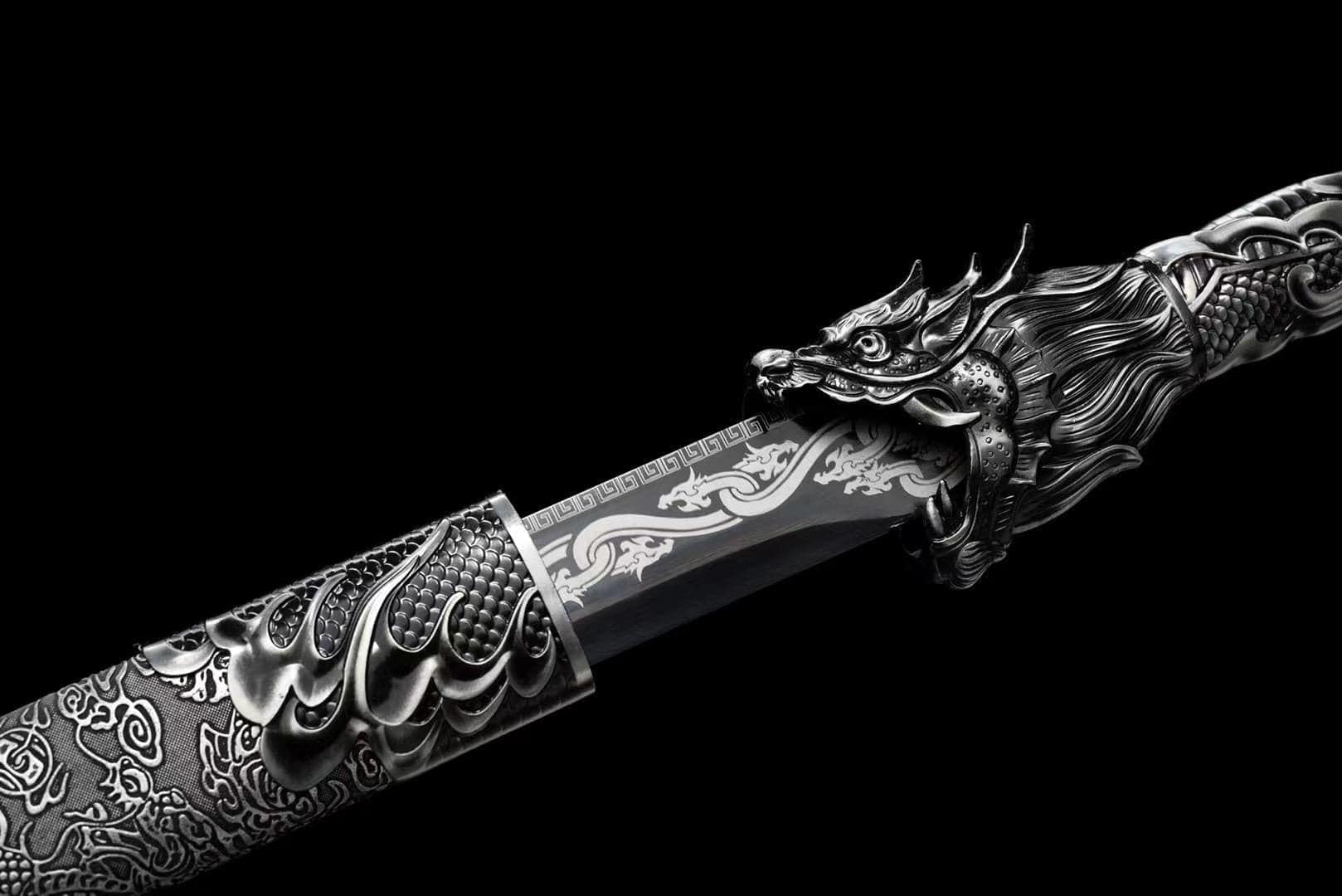 HandmadeHades Warblade Chinese Sword With Black scabbard - Tophatter Daily Deals