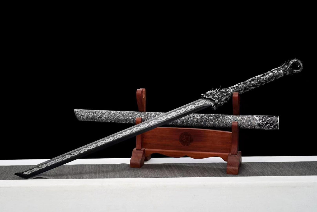 HandmadeHades Warblade Chinese Sword With Black scabbard - Tophatter Daily Deals