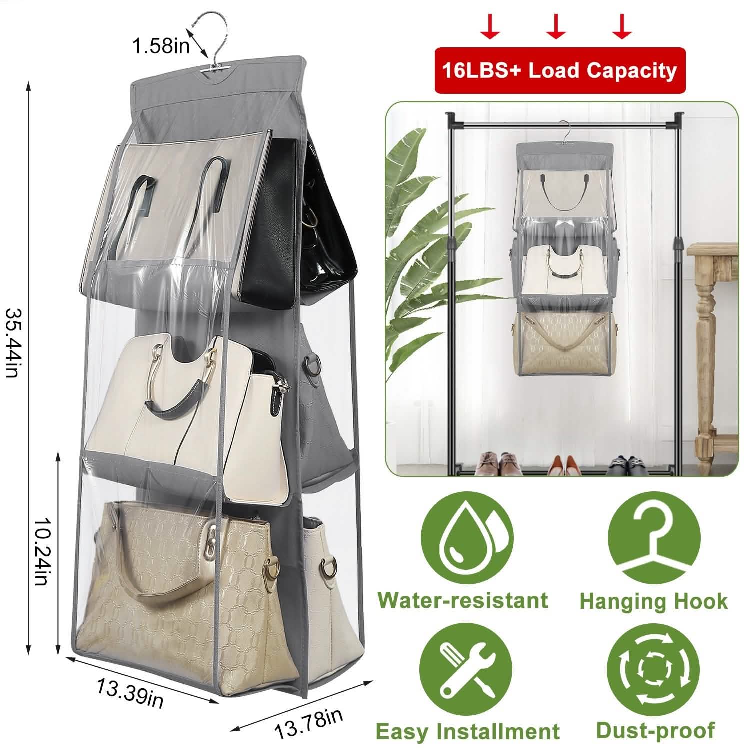 Hanging HandBag Organizer with 6 Pockets Closet Purse Storage Storage & Organization - Tophatter Daily Deals