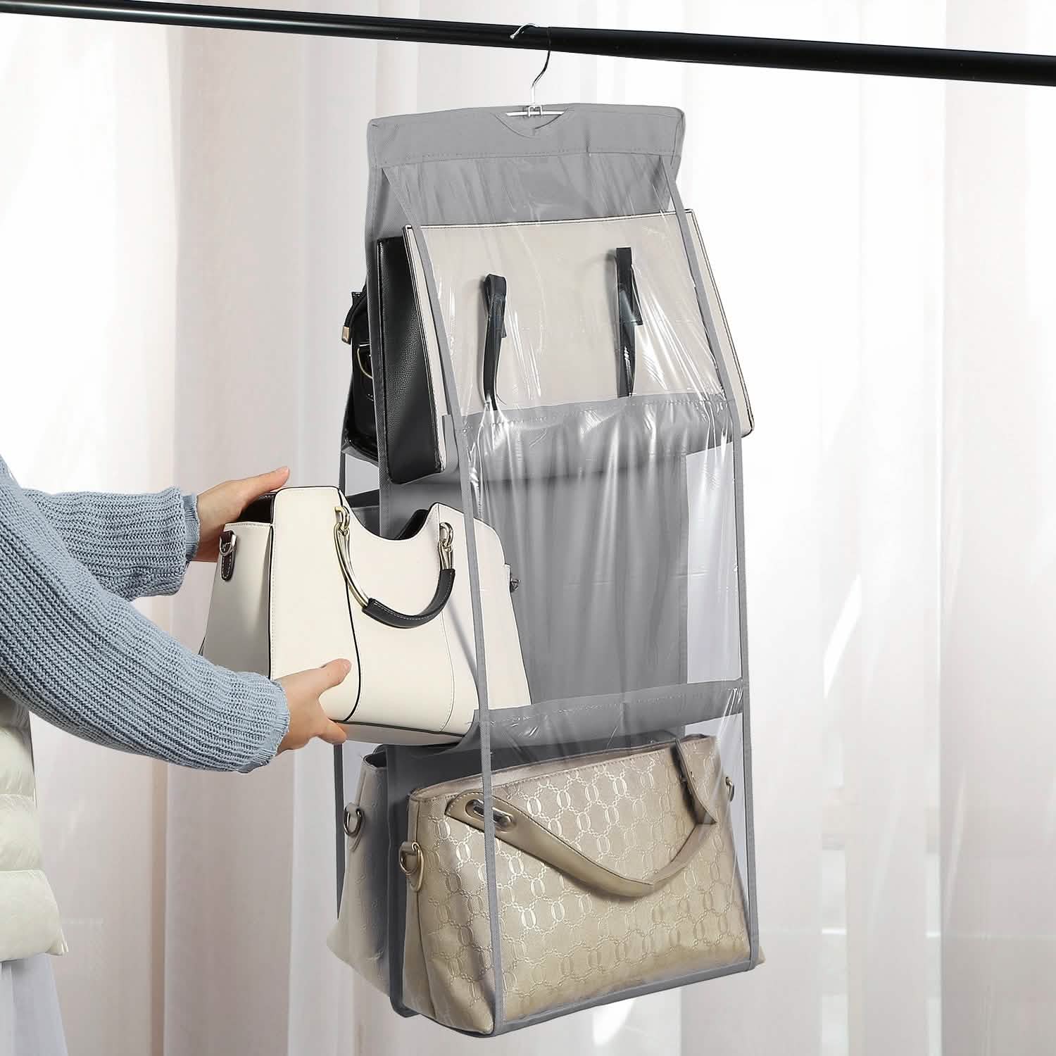 Hanging HandBag Organizer with 6 Pockets Closet Purse Storage Storage & Organization - Tophatter Daily Deals