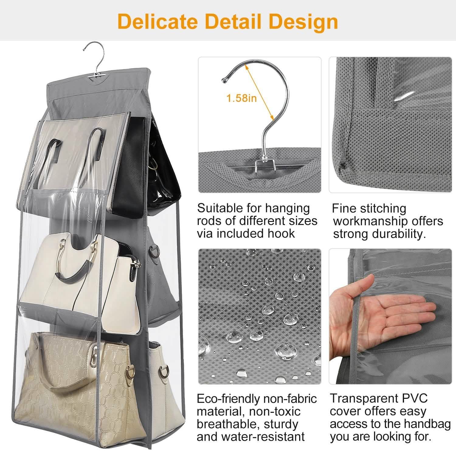 Hanging HandBag Organizer with 6 Pockets Closet Purse Storage Storage & Organization - Tophatter Daily Deals
