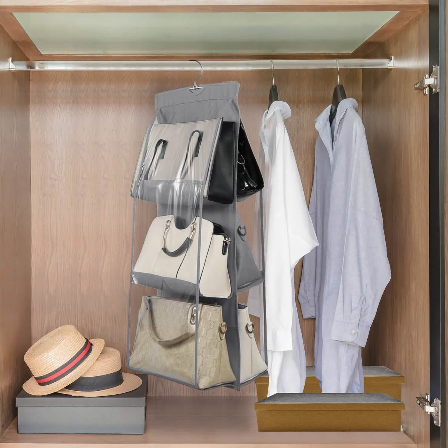 Hanging HandBag Organizer with 6 Pockets Closet Purse Storage Storage & Organization - Tophatter Daily Deals