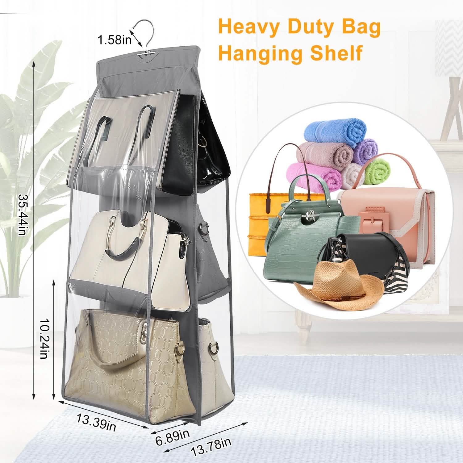 Hanging HandBag Organizer with 6 Pockets Closet Purse Storage Storage & Organization - Tophatter Daily Deals
