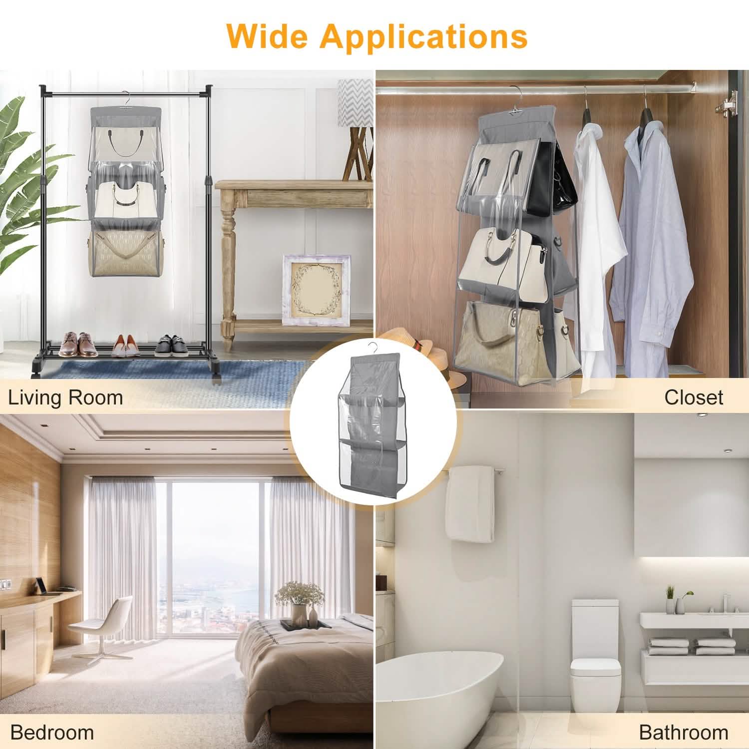 Hanging HandBag Organizer with 6 Pockets Closet Purse Storage Storage & Organization - Tophatter Daily Deals