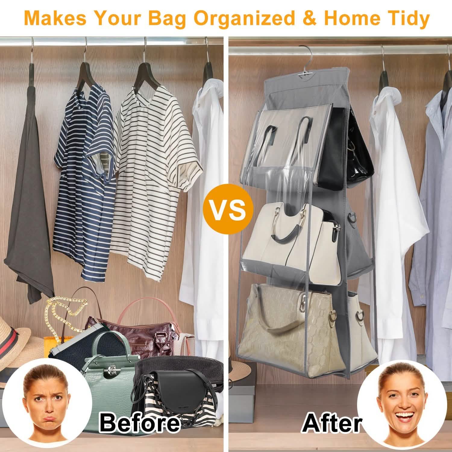 Hanging HandBag Organizer with 6 Pockets Closet Purse Storage Storage & Organization - Tophatter Daily Deals