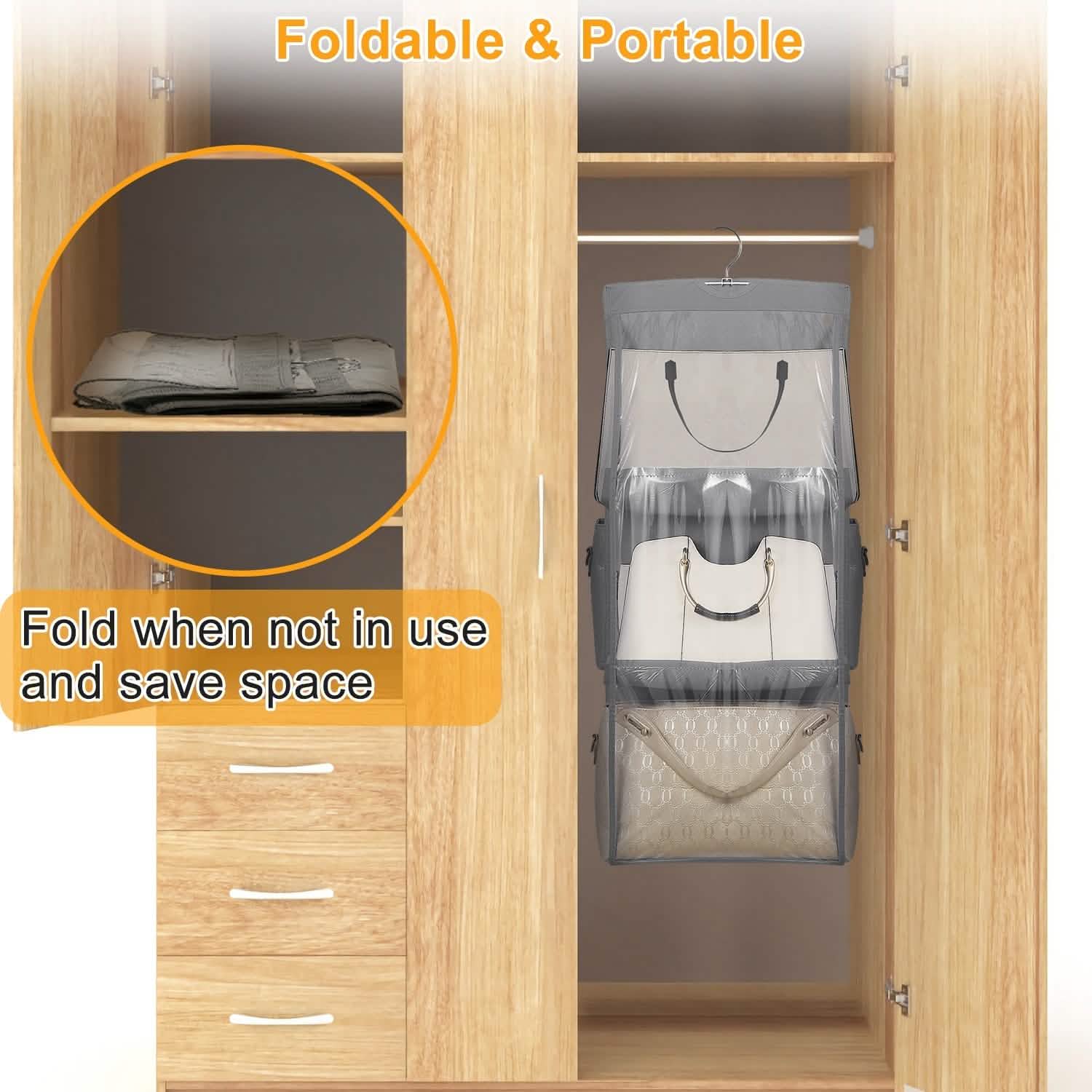 Hanging HandBag Organizer with 6 Pockets Closet Purse Storage Storage & Organization - Tophatter Daily Deals