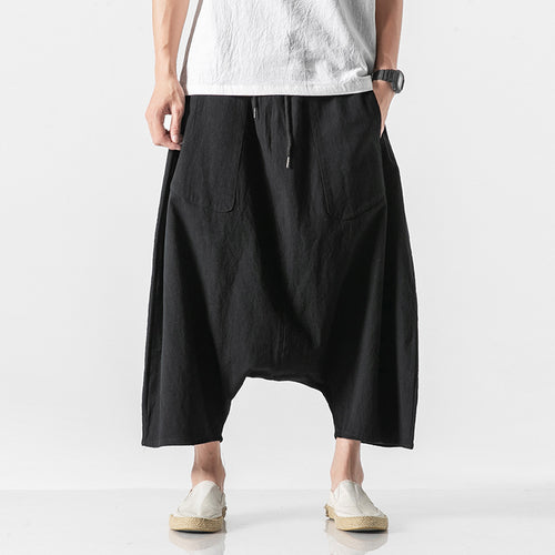 Casual Harem Pants Vintage Loose Cotton Linen Wide Leg Pants Black Pants - Tophatter Daily Deals