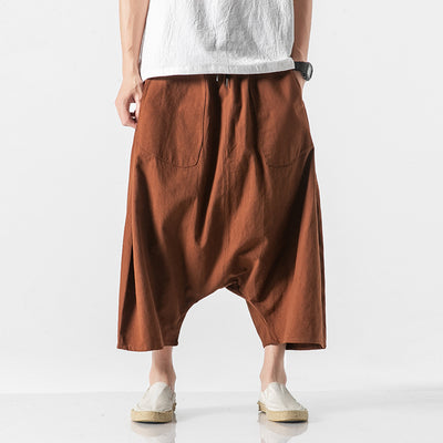 Casual Harem Pants Vintage Loose Cotton Linen Wide Leg Pants Brown Pants - Tophatter Daily Deals