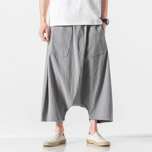 Casual Harem Pants Vintage Loose Cotton Linen Wide Leg Pants Grey Pants - Tophatter Daily Deals