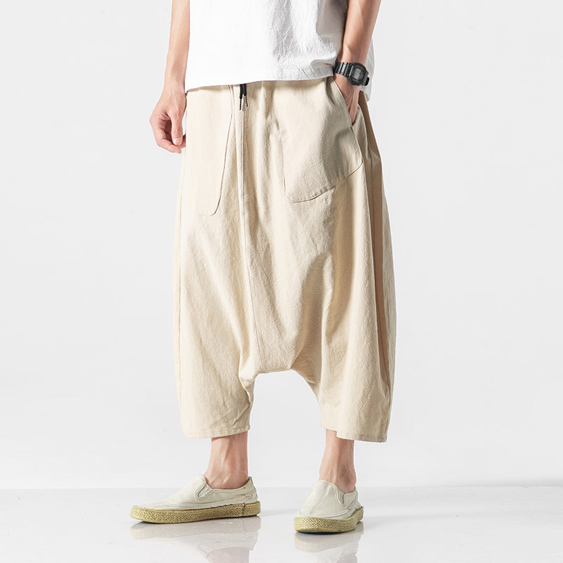 Casual Harem Pants Vintage Loose Cotton Linen Wide Leg Pants Khaki Pants - Tophatter Daily Deals