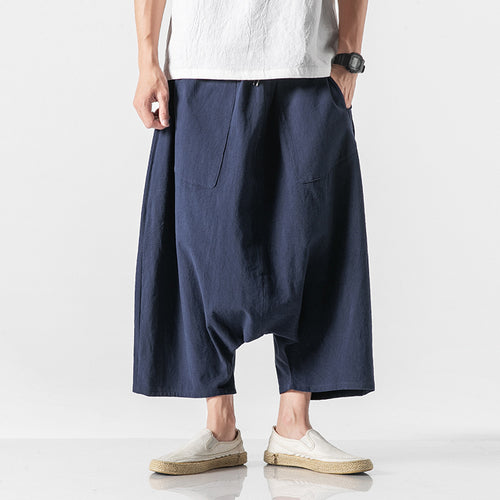 Casual Harem Pants Vintage Loose Cotton Linen Wide Leg Pants Navy Pants - Tophatter Daily Deals