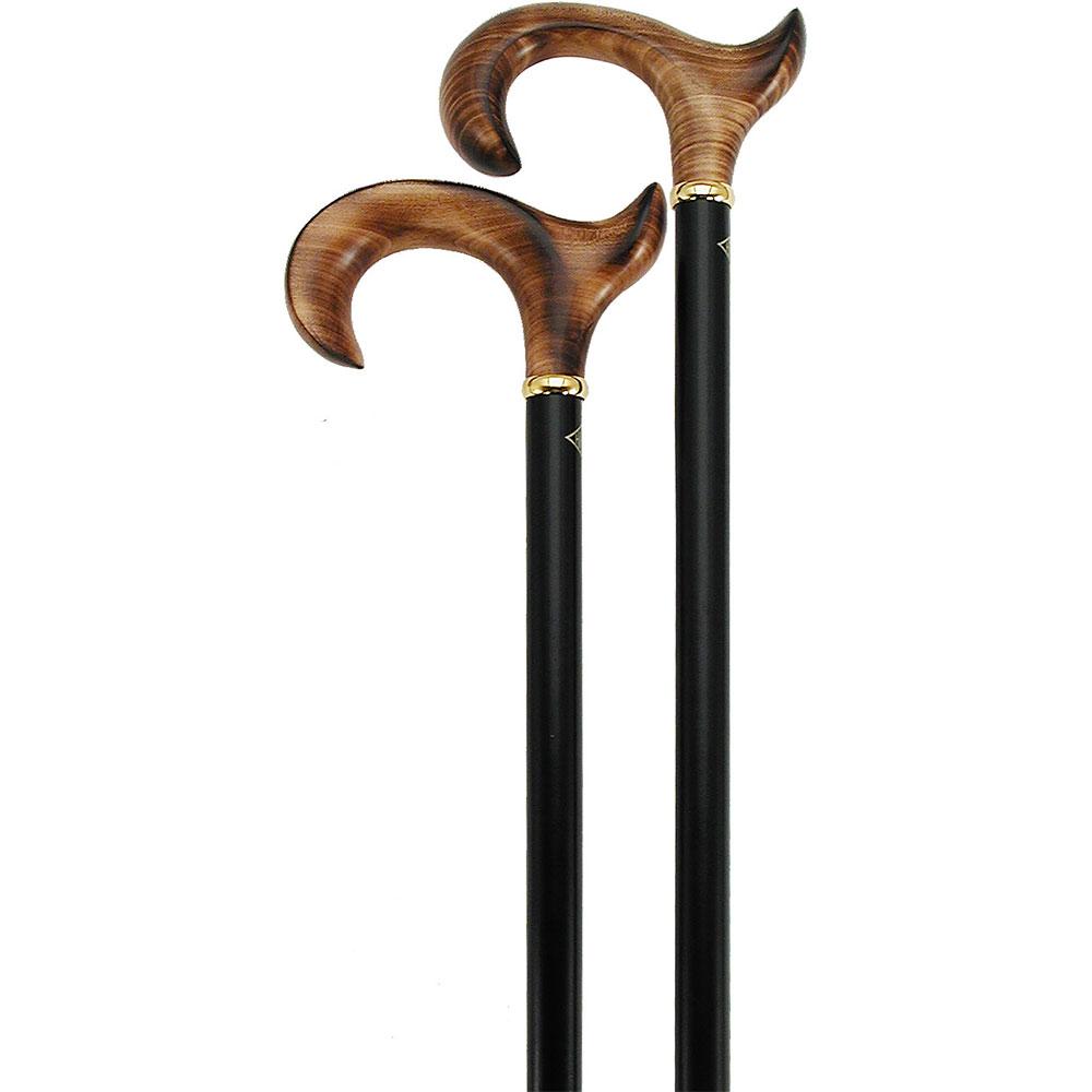 Scratch & Dent Scorched Maple Ergonomically Correct Walking Cane With Black Shaft and Bronze Collar V1398 Anatomically Correct - Tophatter Daily Deals