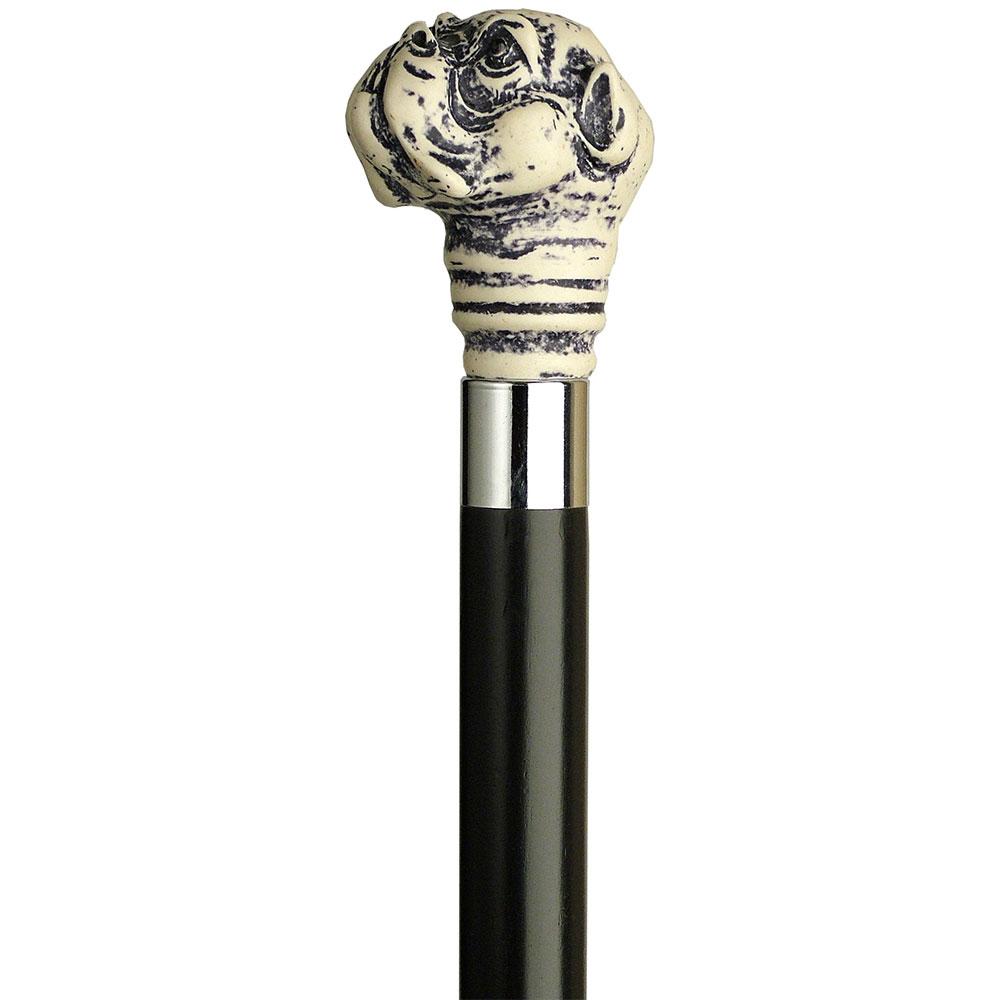 Scrimshaw Bulldog Cane - Unique Art Carved Design Animal Handled Canes - Tophatter Daily Deals