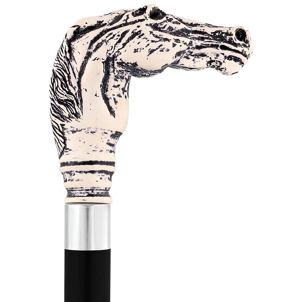 Scrimshaw Horse Head Cane - Unique Art Carved Design Carved Scrimshaw Walking Canes - Tophatter Daily Deals
