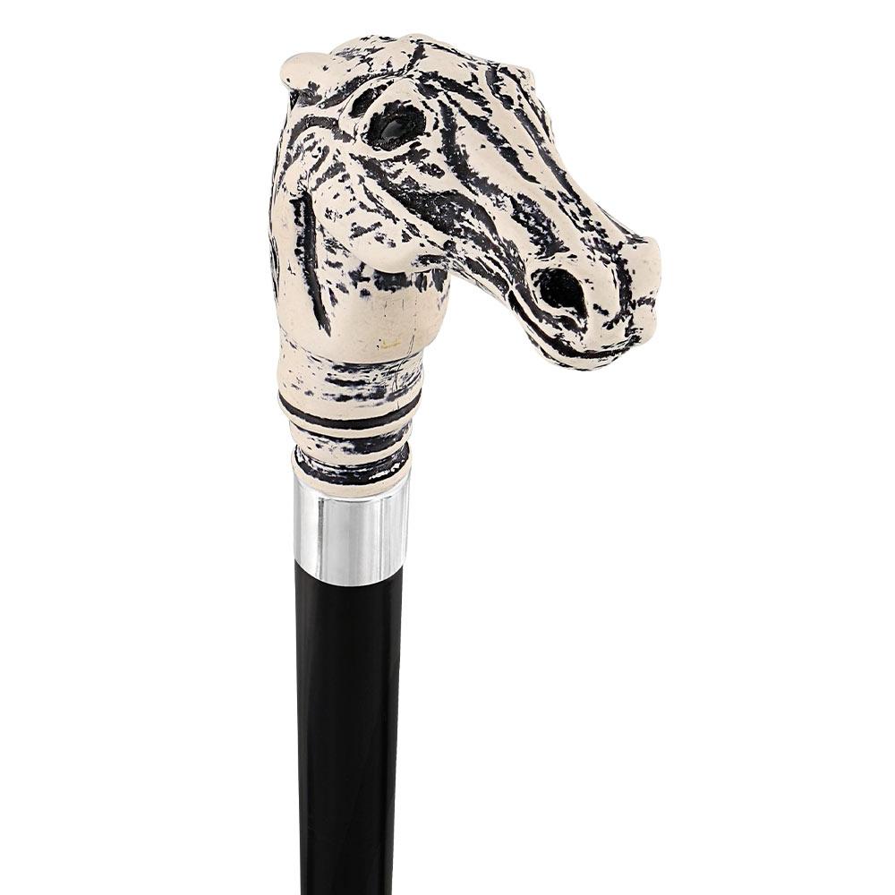 Scrimshaw Horse Head Cane - Unique Art Carved Design Carved Scrimshaw Walking Canes - Tophatter Daily Deals