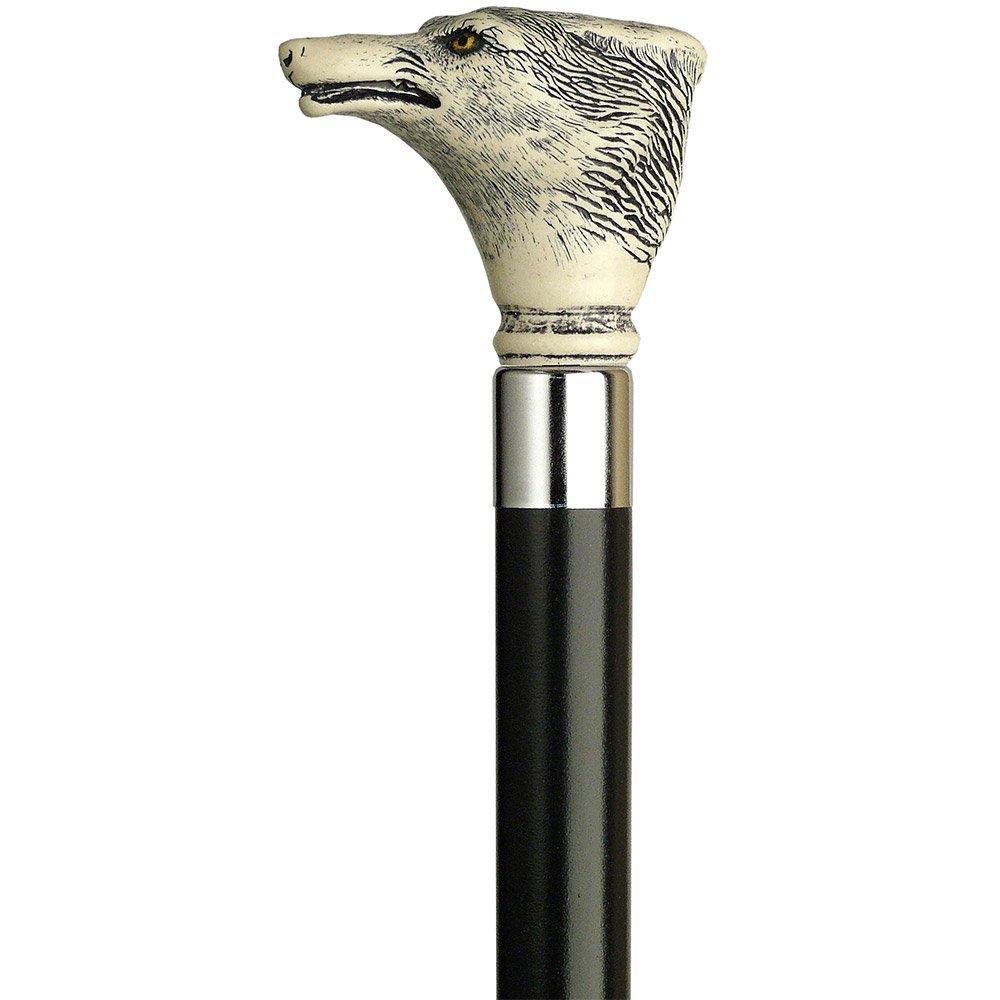 Scrimshaw Wolf Stick - Unique Art Carved Design Carved Scrimshaw Walking Canes - Tophatter Daily Deals