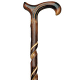 Spiral Handcarved Derby Walking Cane: Elegant Chestnut Wood Hand Carved Artisan - Tophatter Daily Deals