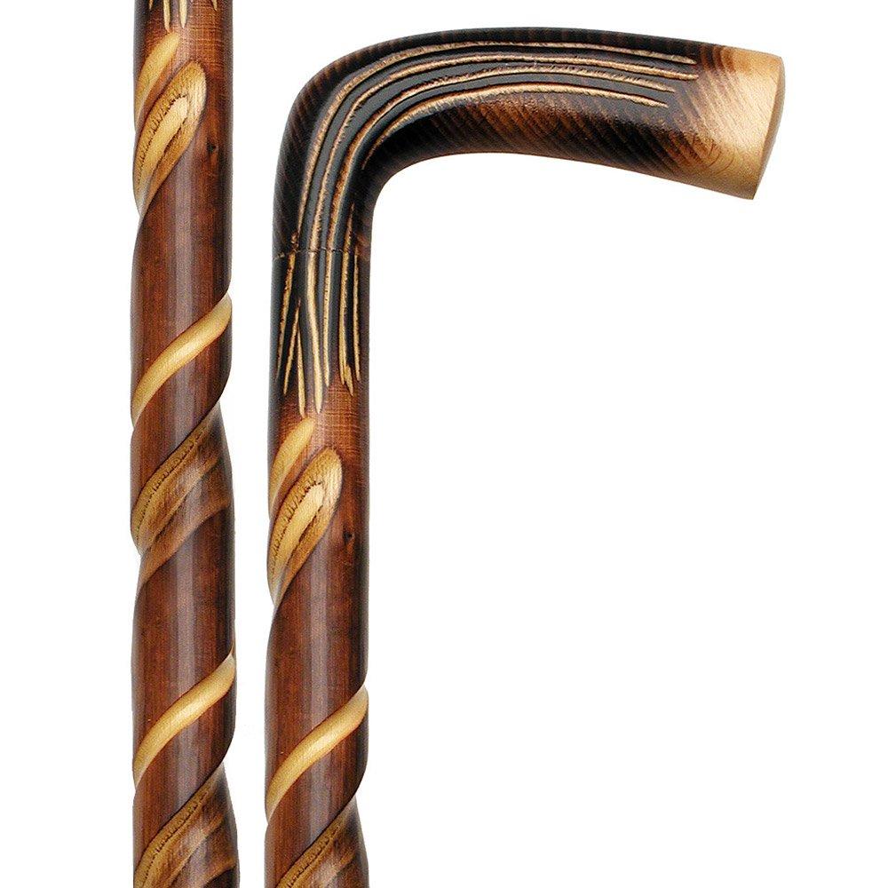 Exquisitely Carved Spiral L Handle Cane: Chestnut Shaft Hand Carved Artisan - Tophatter Daily Deals