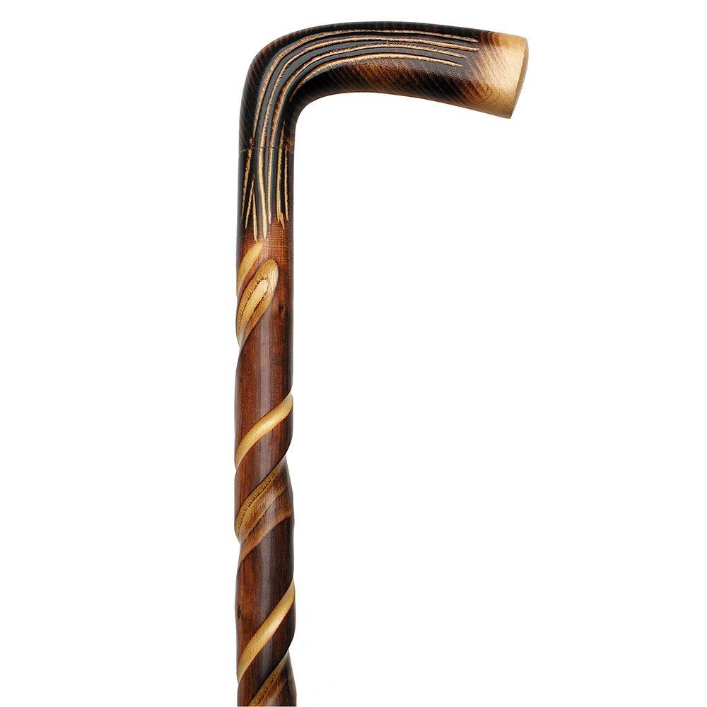 Exquisitely Carved Spiral L Handle Cane: Chestnut Shaft Hand Carved Artisan - Tophatter Daily Deals