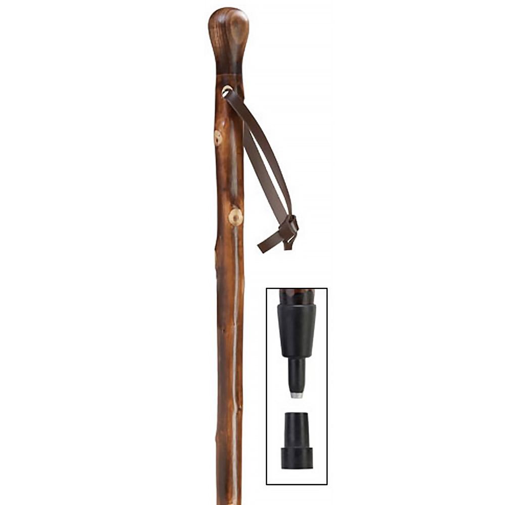 Natural Chestnut Knobbed Staff: Walnut-Stained, Combi Tip Natural Wood Hiking Staffs - Tophatter Daily Deals