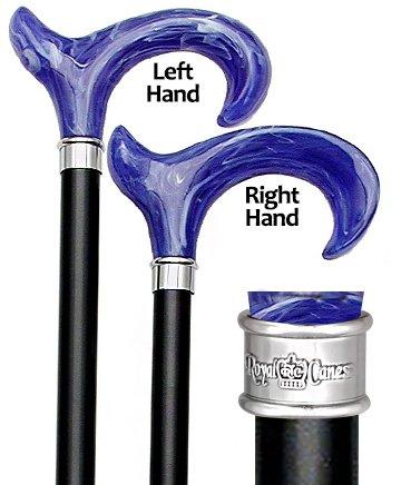 Scratch and Dent Blue Ice Ergonomical Walking Cane With Black Beechwood Shaft And Silver Collar V1238 Pearl Swirl Lucite Designer Walking Canes - Tophatter Daily Deals