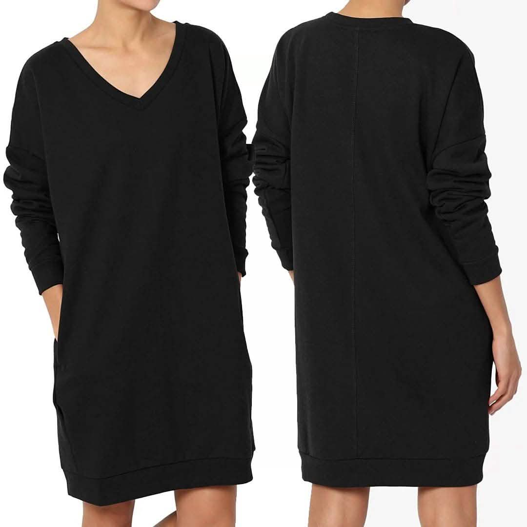 Haute Edition Women's Oversized Pullover Sweatshirt Dress Black Women's Dresses - Tophatter Daily Deals
