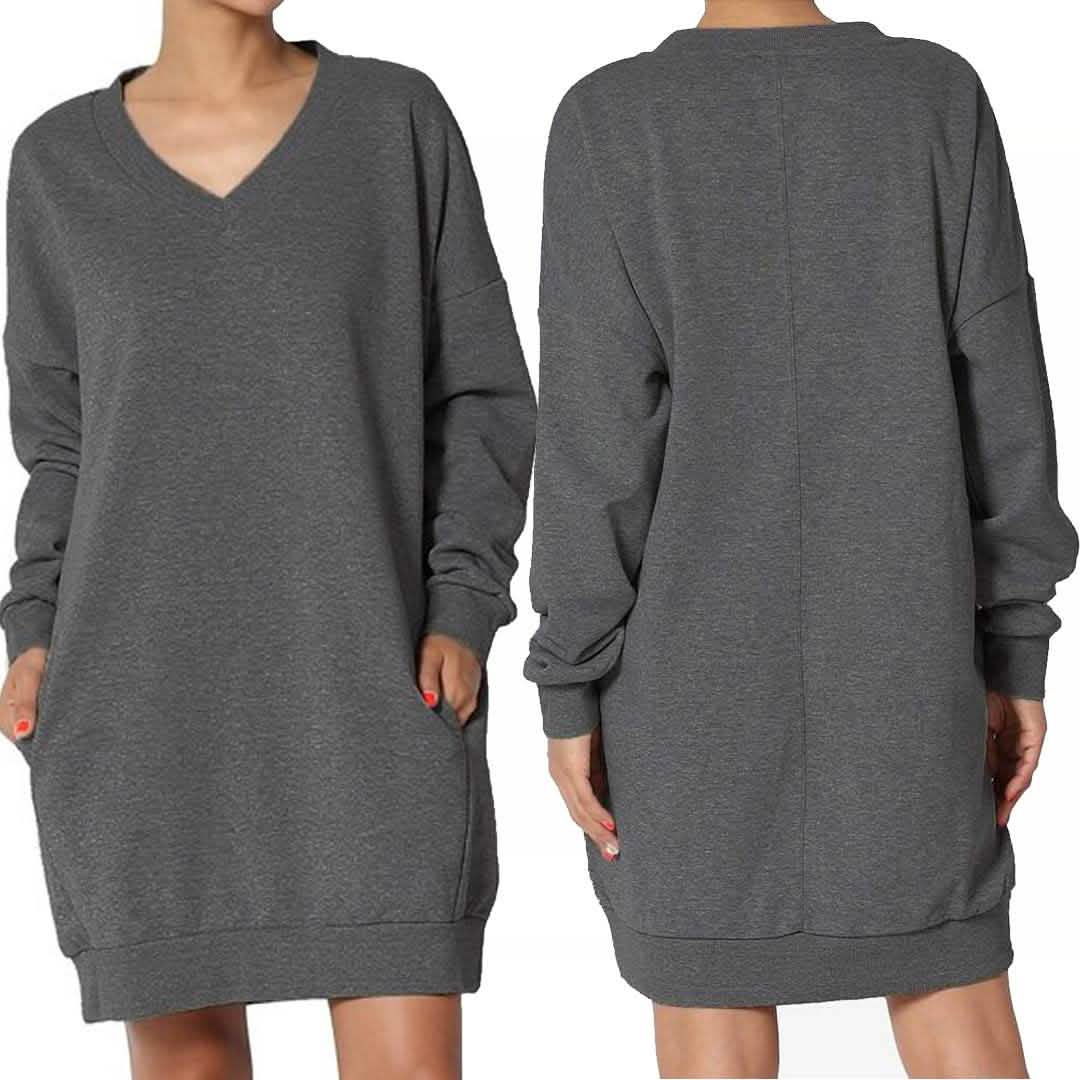 Haute Edition Women's Oversized Pullover Sweatshirt Dress Dark Gray Women's Dresses - Tophatter Daily Deals