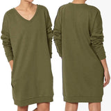 Haute Edition Women's Oversized Pullover Sweatshirt Dress Olive Green Women's Dresses - Tophatter Daily Deals