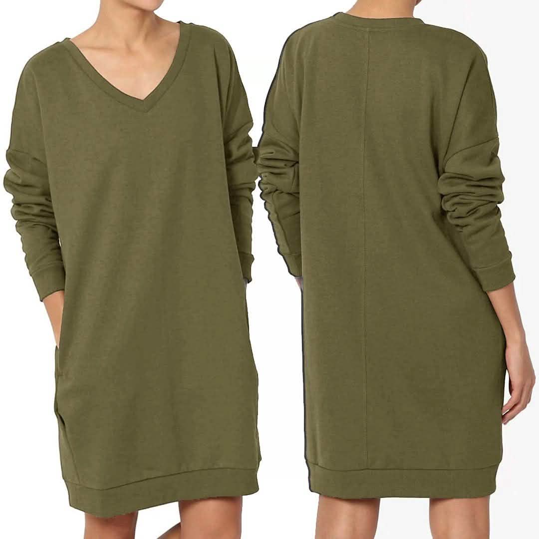 Haute Edition Women's Oversized Pullover Sweatshirt Dress Olive Green Women's Dresses - Tophatter Daily Deals