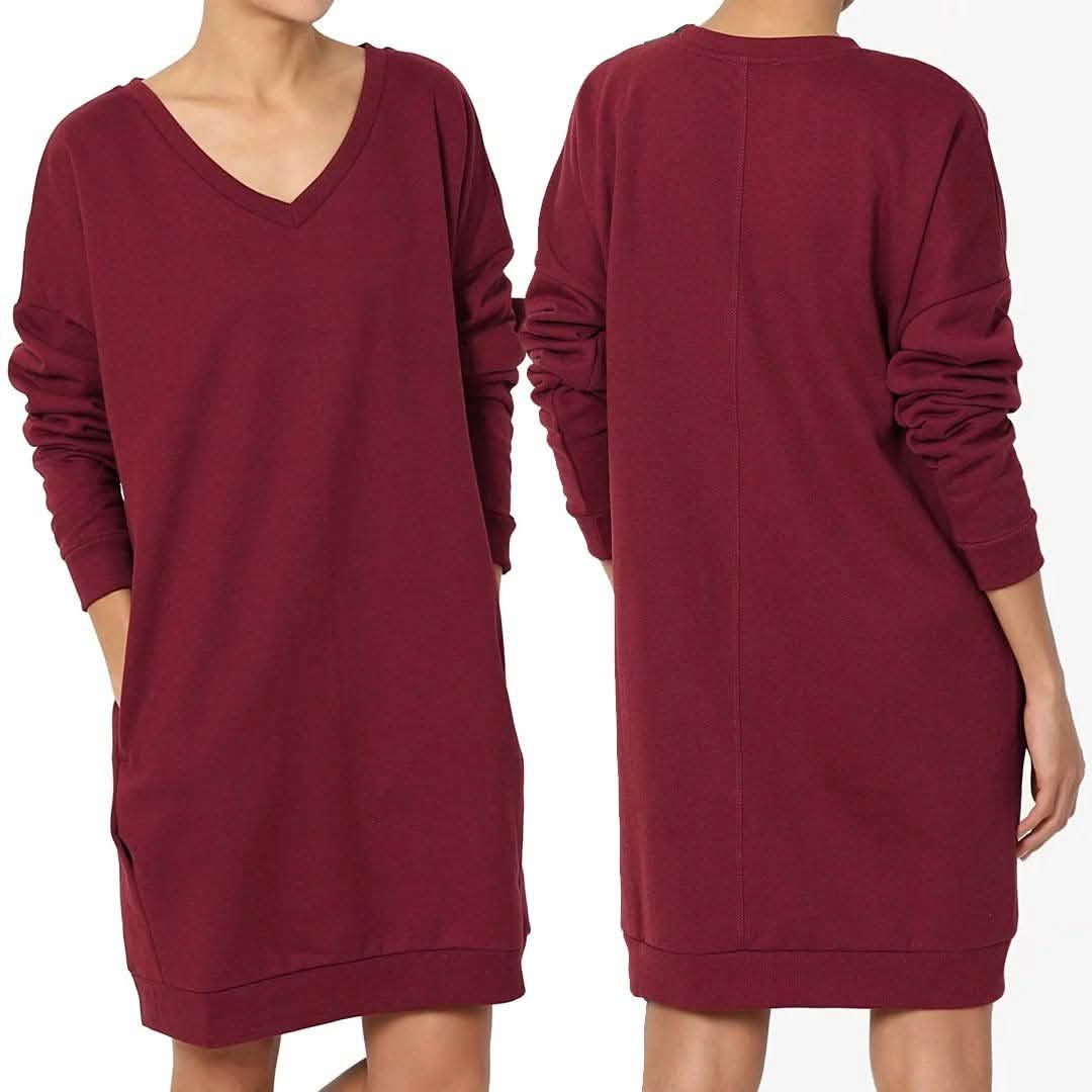 Haute Edition Women's Oversized Pullover Sweatshirt Dress Wine Red Women's Dresses - Tophatter Daily Deals