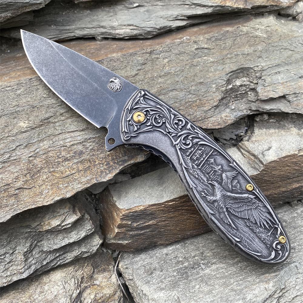 3D Sculpture Eagle Relief Folding Knife Black Eagle - Tophatter Daily Deals