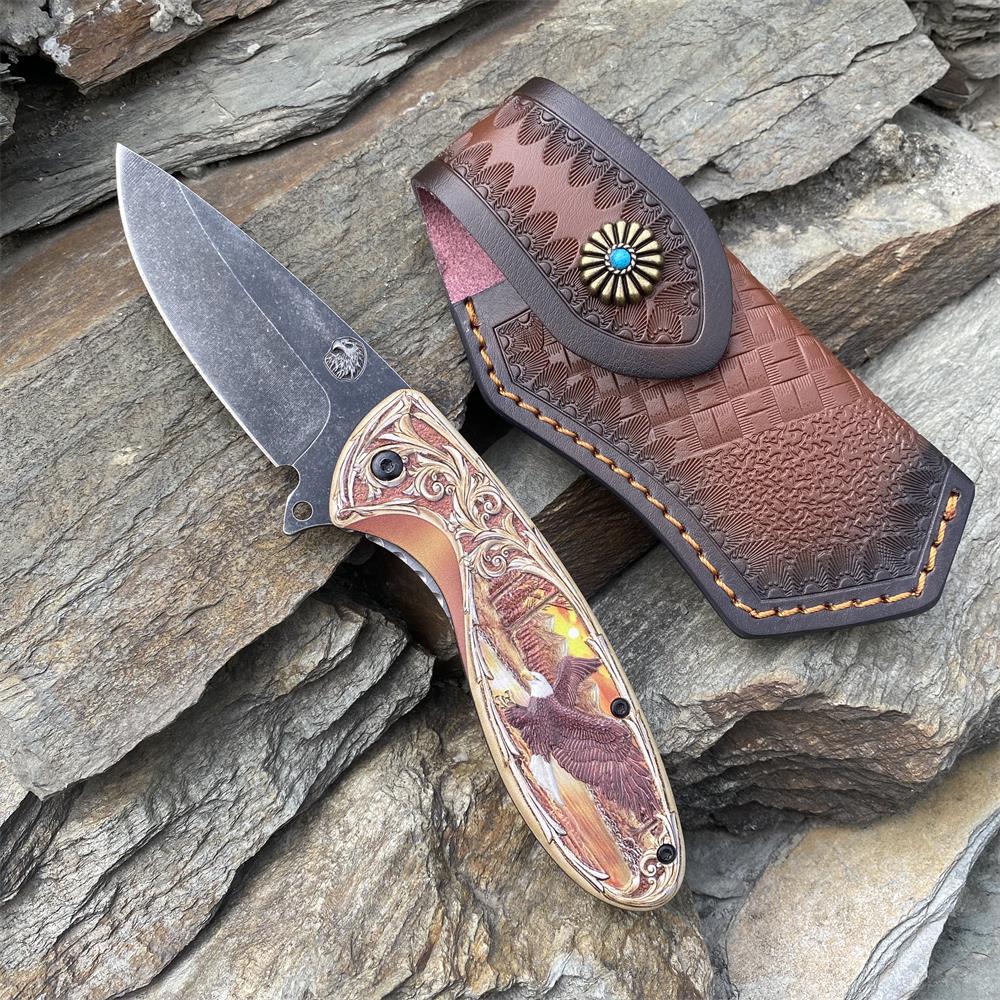 3D Sculpture Eagle Relief Folding Knife Colored & Case - Tophatter Daily Deals