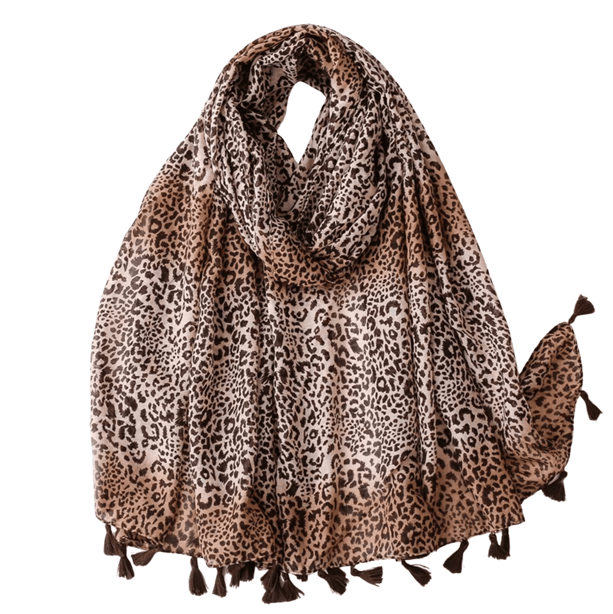 Classic Leopard Print Scarf with Tassels in Warm Tan and Brown Multi Scarves - Tophatter Daily Deals