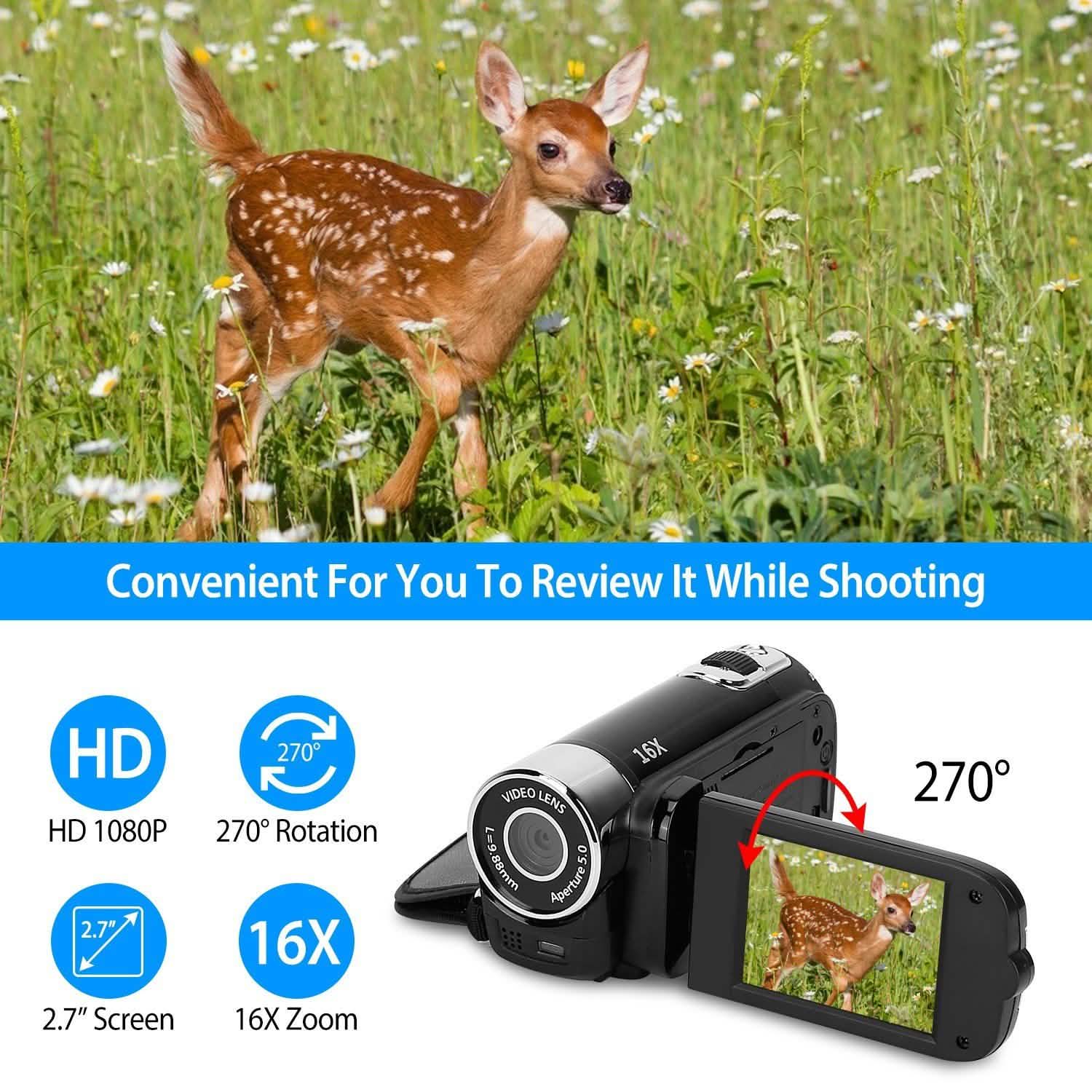 HD 1080P Digital Video Camcorder 16x Zoom DV Camera Cameras & Drones - Tophatter Daily Deals