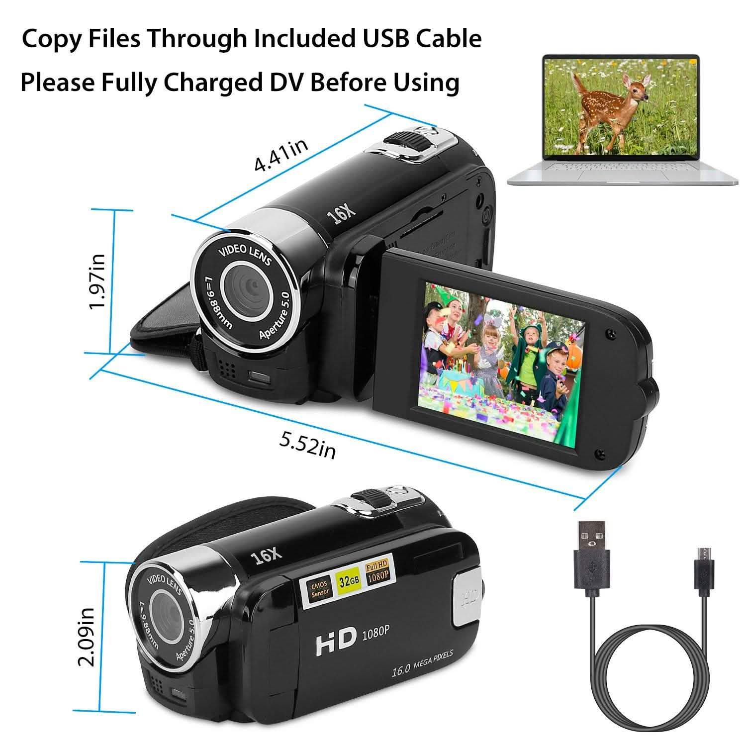 HD 1080P Digital Video Camcorder 16x Zoom DV Camera Cameras & Drones - Tophatter Daily Deals