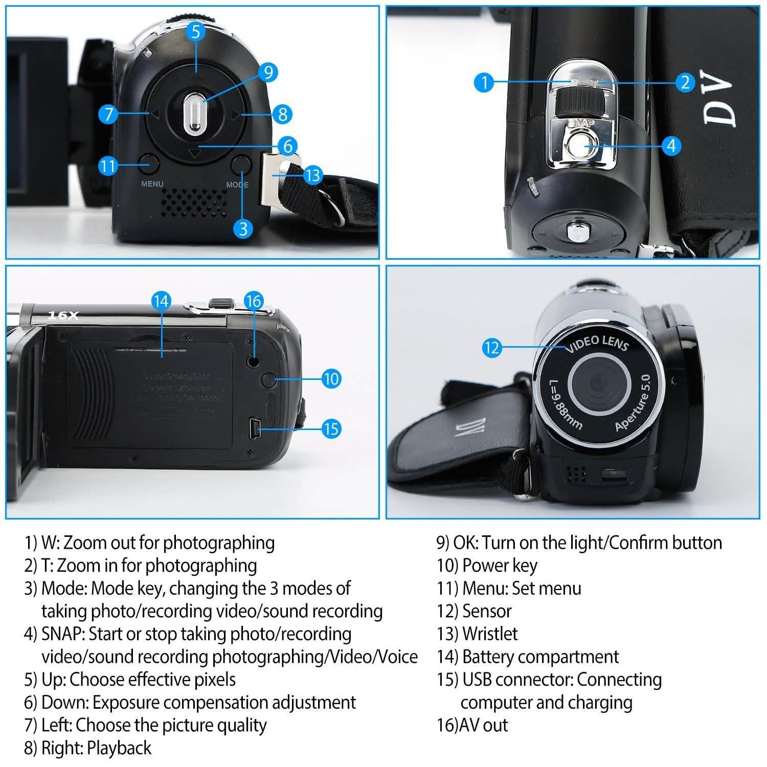 HD 1080P Digital Video Camcorder 16x Zoom DV Camera Cameras & Drones - Tophatter Daily Deals