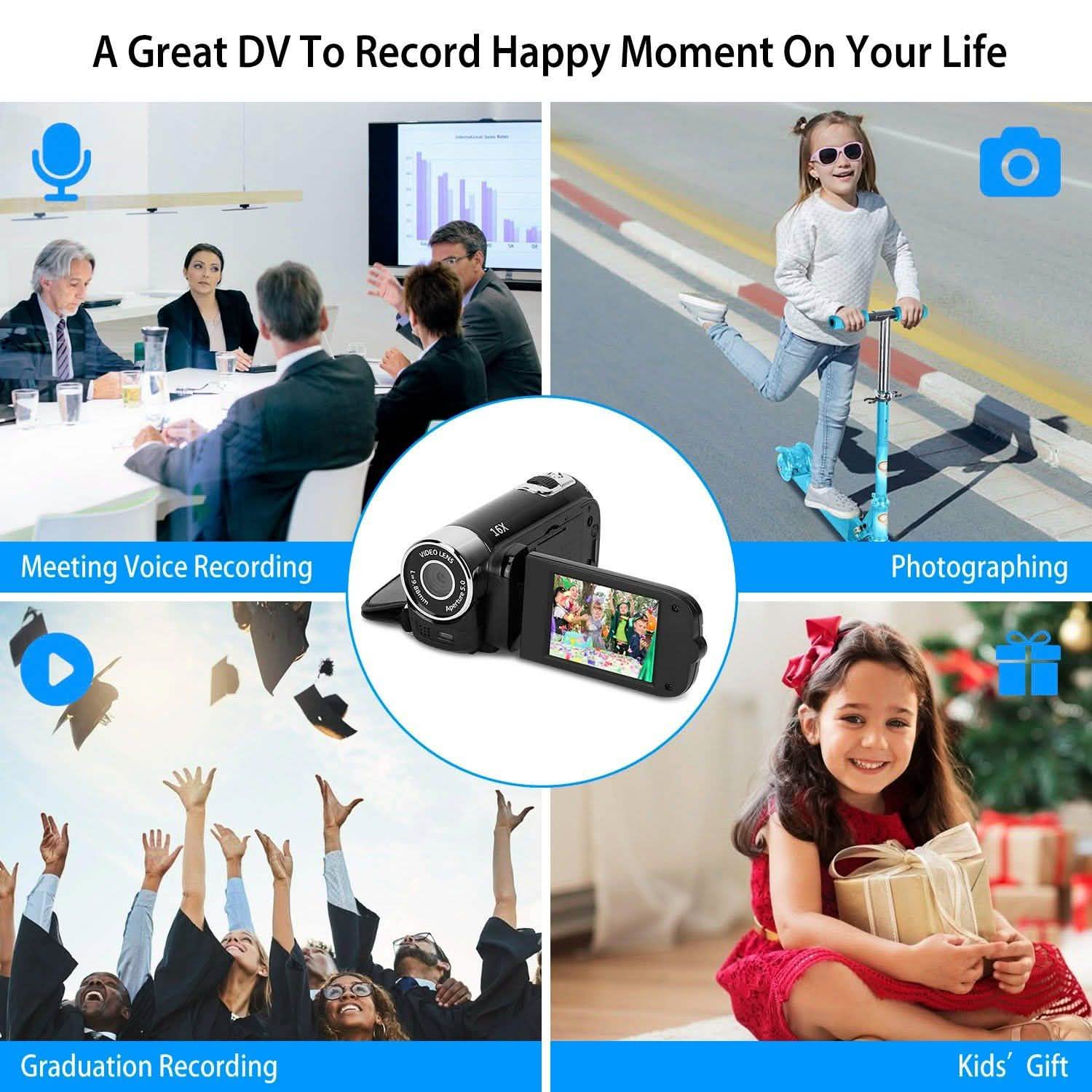 HD 1080P Digital Video Camcorder 16x Zoom DV Camera Cameras & Drones - Tophatter Daily Deals