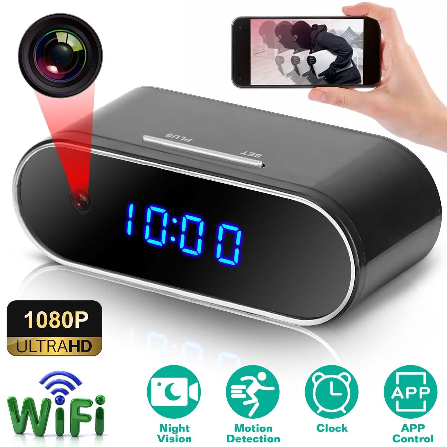 HD 1080P Wi-Fi Alarm Clock Camera Smart Home & Security - Tophatter Daily Deals