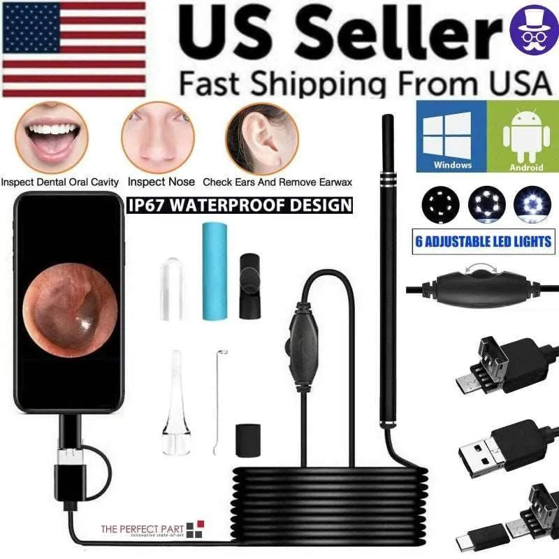 HD LED Ear Endoscope Otoscope Camera Wax Pick Cleaning Tool Ear Endoscope - Tophatter Daily Deals