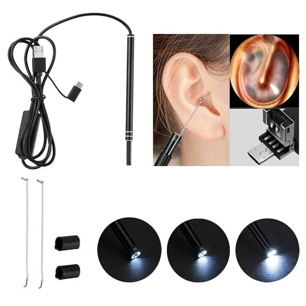 HD LED Ear Endoscope Otoscope Camera Wax Pick Cleaning Tool Ear Endoscope - Tophatter Daily Deals